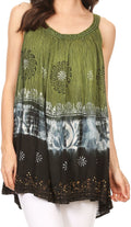 Sakkas Cecily Crinkle Floral Batik Tank with Sequins and Embroidery#color_Green