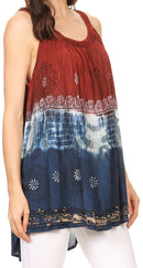 Sakkas Cecily Crinkle Floral Batik Tank with Sequins and Embroidery
