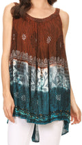 Sakkas Cecily Crinkle Floral Batik Tank with Sequins and Embroidery#color_Rust