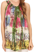Sakkas Melanie Tie Dye Batik Tank with Sequins and Embroidery#color_Green
