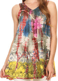 Sakkas Melanie Tie Dye Batik Tank with Sequins and Embroidery#color_Rust