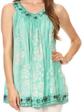 Sakkas Leila Stonewashed Batik V-Neck Tank with Sequins and Embroidery#color_Green