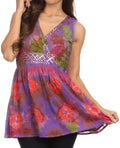 Sakkas Allena Sequin Embroidered Sleeveless Elegant V-Neck Blouse / Top #color_Purple