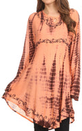 Sakkas Arissa Long Sleeved Tunic Blouse Embroidered Tie Dye Circle Dress / Cover Up#color_Brown/Peach