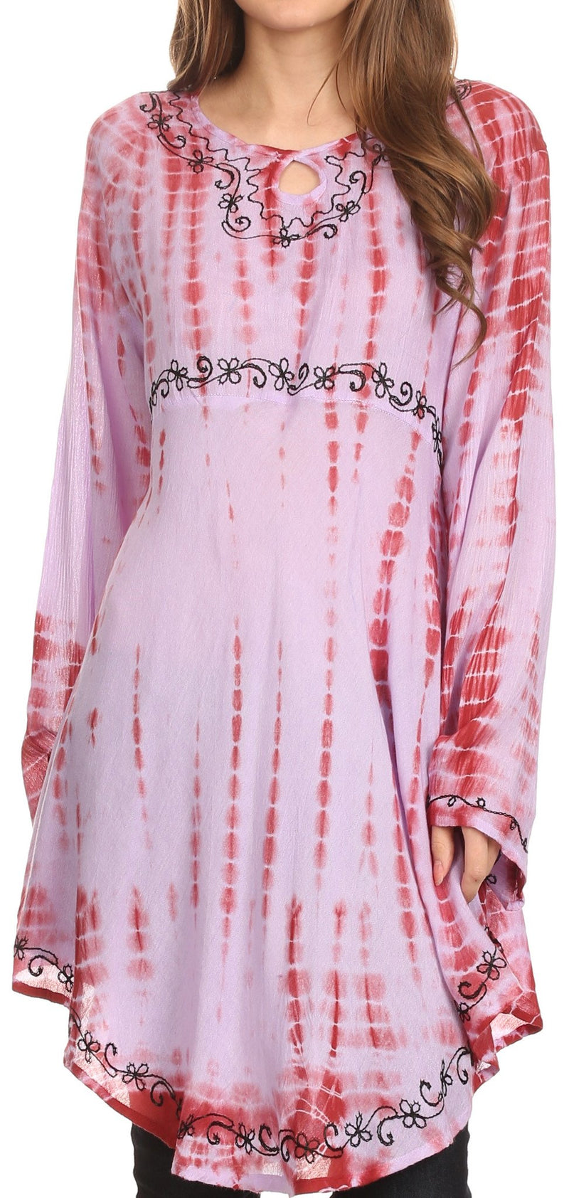 Sakkas Arissa Long Sleeved Tunic Blouse Embroidered Tie Dye Circle Dress / Cover Up