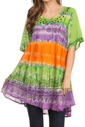 Sakkas Adela Batik Embroidered Tie Dye Sleevess Relaxed Fit Rayon Blouse / Top#color_Green