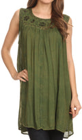 Sakkas Holli Tall Long Embroidered Sleeveless Blouse With Floral Design Accents#color_Green