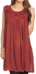 Sakkas Holli Tall Long Embroidered Sleeveless Blouse With Floral Design Accents#color_Maroon