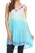 Sakkas Melina Ombre Sleeveless Embroidered V-neck Rayon Top / Blouse#color_Turquoise