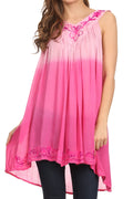 Sakkas Melina Ombre Sleeveless Embroidered V-neck Rayon Top / Blouse#color_Fuchsia