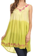 Sakkas Melina Ombre Sleeveless Embroidered V-neck Rayon Top / Blouse#color_Green