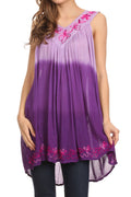 Sakkas Melina Ombre Sleeveless Embroidered V-neck Rayon Top / Blouse#color_Violet
