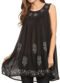 Sakkas Halia Sleeveless Floral Printed Blouse Top With Drop Neck And Draped Fit#color_ Black