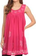 Sakkas Halia Sleeveless Floral Printed Blouse Top With Drop Neck And Draped Fit#color_ Fuchsia