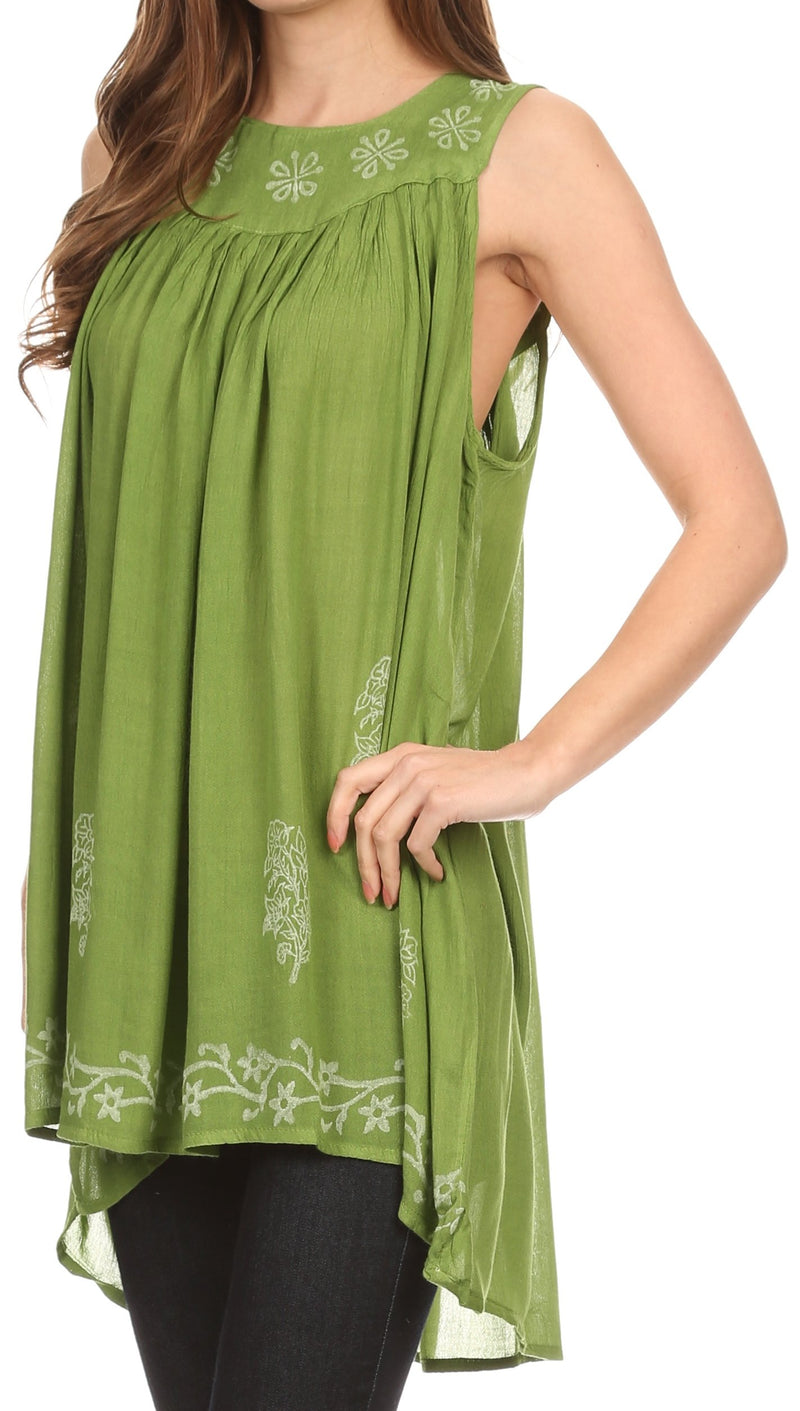 Sakkas Halia Sleeveless Floral Printed Blouse Top With Drop Neck And Draped Fit