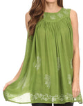 Sakkas Halia Sleeveless Floral Printed Blouse Top With Drop Neck And Draped Fit#color_ Green