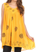 Sakkas France Sleeveless Drop V-Neck Circle Blouse with Floral Print Designs#color_Gold