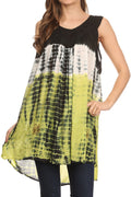 Sakkas Mariah Tie Dye Embroidered Sleeveless V-neck Relaxed Fit Tank / Blouse#color_  Black / Green