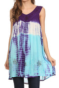 Sakkas Mariah Tie Dye Embroidered Sleeveless V-neck Relaxed Fit Tank / Blouse#color_Violet/Turquoise