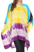 Sakkas Kalinda Embroidered Tie Dye Loose Fit Caftan Poncho Tunic Top / Cover-Up#color_Blue/Turquoise