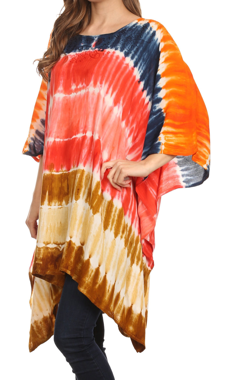 Sakkas Kalinda Embroidered Tie Dye Loose Fit Caftan Poncho Tunic Top / Cover-Up