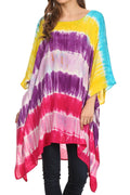 Sakkas Kalinda Embroidered Tie Dye Loose Fit Caftan Poncho Tunic Top / Cover-Up#color_ Turq / Yellow