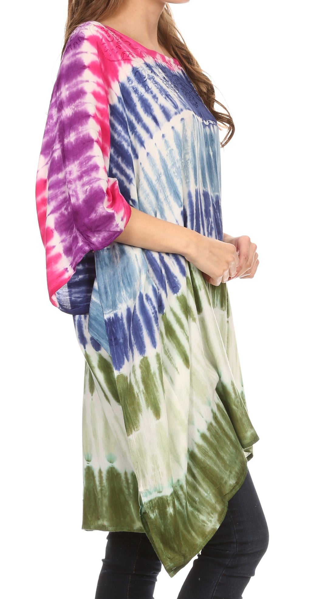 ATM Tie Dye Blouse Caftan – Plus Size Handmade Rayon Cover Up, Tunic, Poncho For Beach & Summer