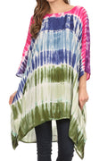 Sakkas Kalinda Embroidered Tie Dye Loose Fit Caftan Poncho Tunic Top / Cover-Up#color_Violet/Fuchsia