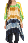 Sakkas Kalinda Embroidered Tie Dye Loose Fit Caftan Poncho Tunic Top / Cover-Up#color_ Yellow / Green