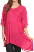 Sakkas Danta Lightweight Embroidered Asymmetrical Blouse With Mid Length Sleeve#color_Fuchsia
