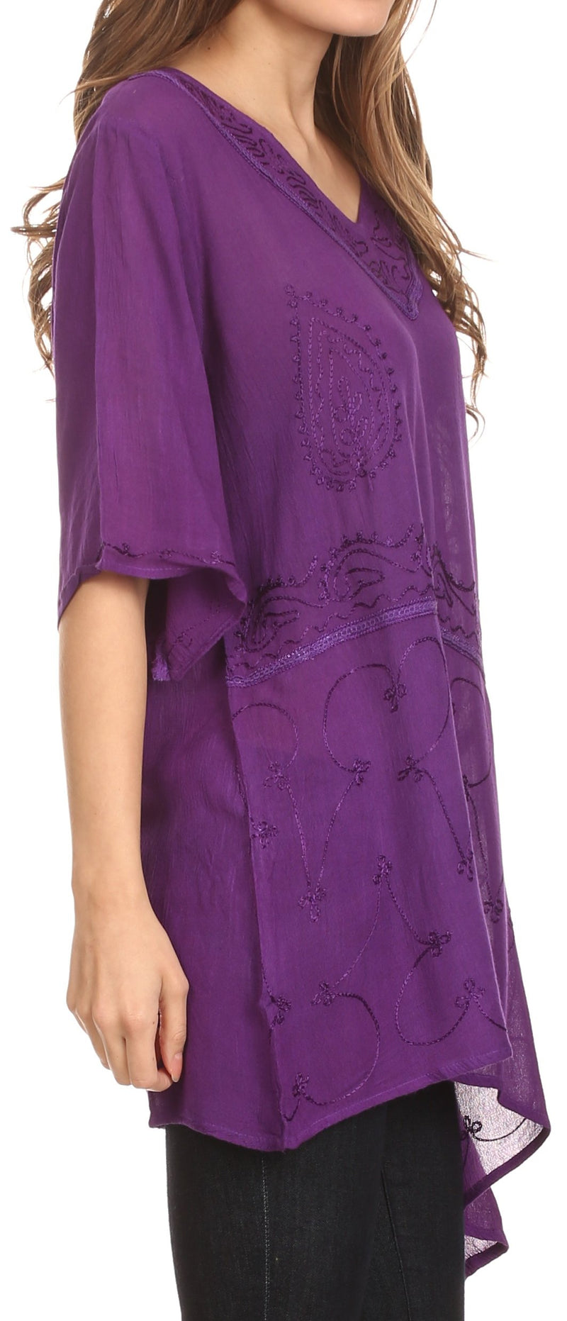 Sakkas Danta Lightweight Embroidered Asymmetrical Blouse With Mid Length Sleeve