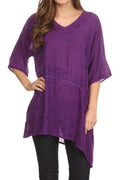 Sakkas Danta Lightweight Embroidered Asymmetrical Blouse With Mid Length Sleeve#color_Violet