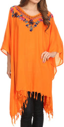 Sakkas  Ballary Embroidered Square Poncho Top Open Sleeves Cover Up With Fringe