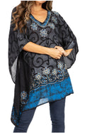 Sakkas Adalwin Desert Sun Lightweight Circle Ponch Tunic Top Blouse W / Embroidery#color_35-BlackBlue