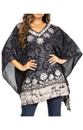 Sakkas Adalwin Desert Sun Lightweight Circle Ponch Tunic Top Blouse W / Embroidery#color_35-BlackWhite