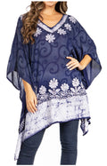 Sakkas Adalwin Desert Sun Lightweight Circle Ponch Tunic Top Blouse W / Embroidery#color_35-NavyWhite