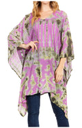 Sakkas Adalwin Desert Sun Lightweight Circle Ponch Tunic Top Blouse W / Embroidery#color_37-Lavender