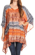 Sakkas Adalwin Desert Sun Lightweight Circle Ponch Tunic Top Blouse W / Embroidery#color_Grey/Coral