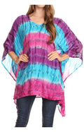 Sakkas Adalwin Desert Sun Lightweight Circle Ponch Tunic Top Blouse W / Embroidery#color_Purple/Blue