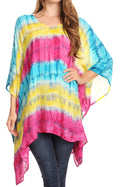 Sakkas Adalwin Desert Sun Lightweight Circle Ponch Tunic Top Blouse W / Embroidery#color_Turquoise/Yellow