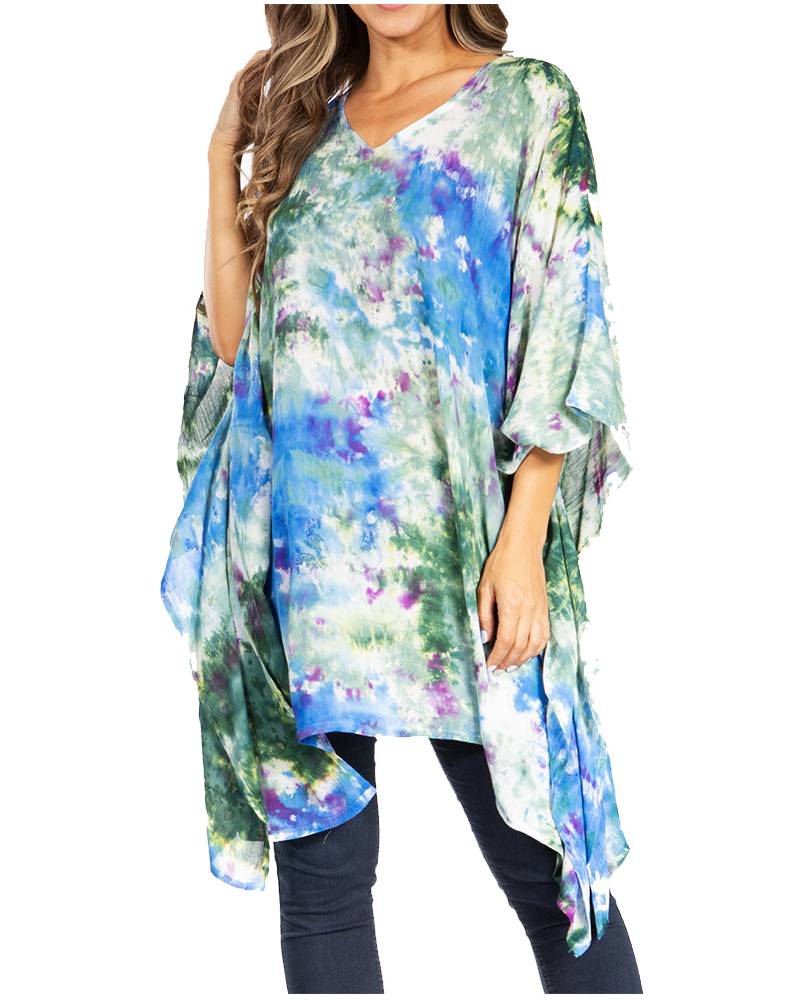 Sakkas Wren Lichtgewicht Cirkel Poncho Top Blouse met Gedetailleerd Borduur Sakkas Wren Lichtgewicht Cirkel Poncho Top Blouse met Gedetailleerd Borduur