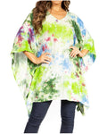Sakkas Adalwin Second TieDye Desert Sun Circle Ponch Tunic Top Blouse W/Embroidery#color_38-GreenPurple