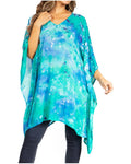 Sakkas Adalwin Second TieDye Desert Sun Circle Ponch Tunic Top Blouse W/Embroidery#color_38-TurquoiseBlue