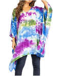 Sakkas Adalwin Second TieDye Desert Sun Circle Ponch Tunic Top Blouse W/Embroidery#color_38-TurquoisePurple