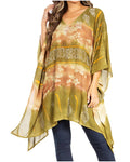 Sakkas Adalwin Second TieDye Desert Sun Circle Ponch Tunic Top Blouse W/Embroidery#color_39-ArmyGreen