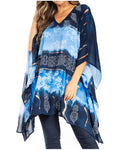 Sakkas Adalwin Second TieDye Desert Sun Circle Ponch Tunic Top Blouse W/Embroidery#color_39-NavyBlue