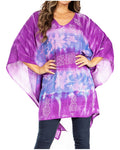 Sakkas Adalwin Second TieDye Desert Sun Circle Ponch Tunic Top Blouse W/Embroidery#color_39-Purple