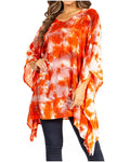 Sakkas Adalwin Second TieDye Desert Sun Circle Ponch Tunic Top Blouse W/Embroidery#color_40-Orange