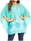 Sakkas Adalwin Third Tie Dye Desert Sun Circle Ponch Tunic Top Blouse W/Embroidery#color_41-Aqua