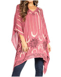 Sakkas Adalwin Third Tie Dye Desert Sun Circle Ponch Tunic Top Blouse W/Embroidery#color_41-Burgundy